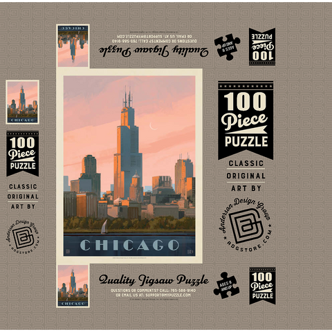 Chicago skyline: Lake Michigan, Vintage Poster 100 Jigsaw Puzzle box 3D Modell