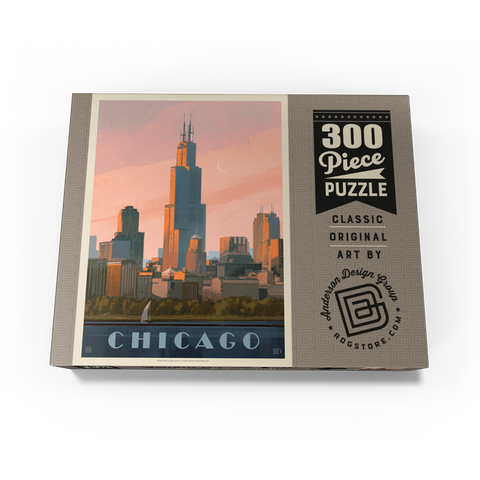 Chicago skyline: Lake Michigan, Vintage Poster 300 Jigsaw Puzzle box view3