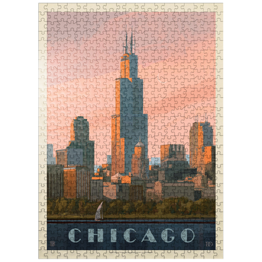 puzzleplate Chicago skyline: Lake Michigan, Vintage Poster 500 Jigsaw Puzzle