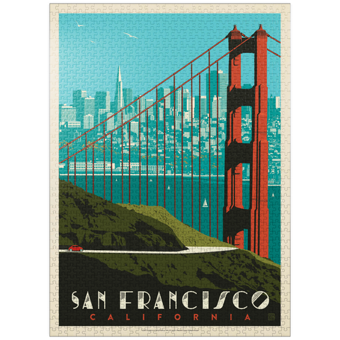 puzzleplate San Francisco: Golden Gate Bridge skyline, vintage poster 1000 Jigsaw Puzzle