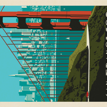 San Francisco: Golden Gate Bridge skyline, vintage poster 1000 Jigsaw Puzzle 3D Modell