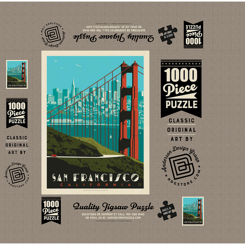 San Francisco: Golden Gate Bridge skyline, vintage poster 1000 Jigsaw Puzzle box 3D Modell