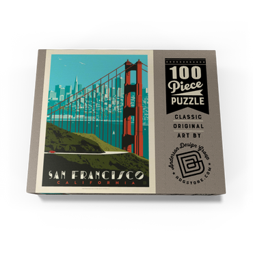 San Francisco: Golden Gate Bridge skyline, vintage poster 100 Jigsaw Puzzle box view3