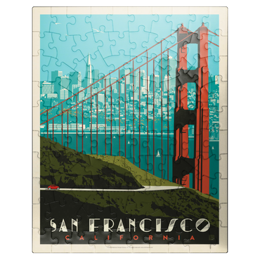 puzzleplate San Francisco: Golden Gate Bridge skyline, vintage poster 100 Jigsaw Puzzle