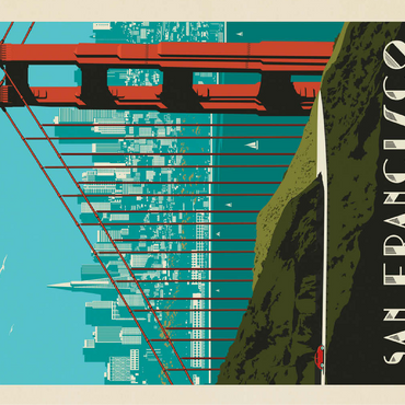 San Francisco: Golden Gate Bridge skyline, vintage poster 100 Jigsaw Puzzle 3D Modell