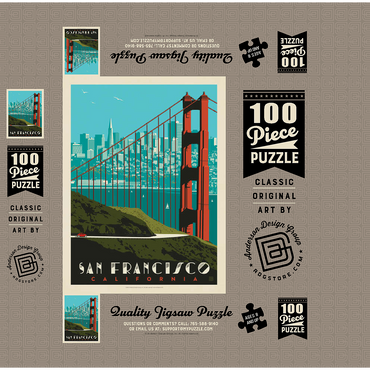 San Francisco: Golden Gate Bridge skyline, vintage poster 100 Jigsaw Puzzle box 3D Modell