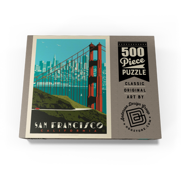 San Francisco: Golden Gate Bridge skyline, vintage poster 500 Jigsaw Puzzle box view3