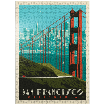 puzzleplate San Francisco: Golden Gate Bridge skyline, vintage poster 500 Jigsaw Puzzle