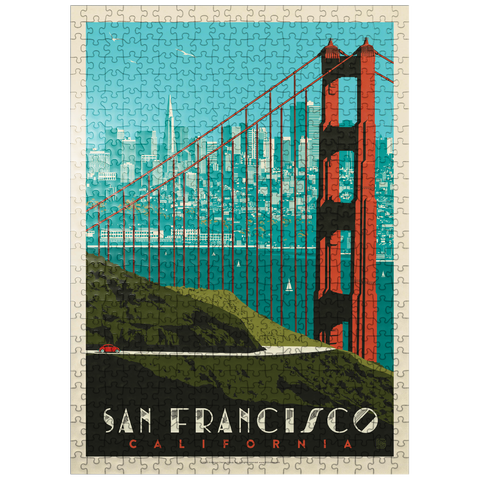 puzzleplate San Francisco: Golden Gate Bridge skyline, vintage poster 500 Jigsaw Puzzle
