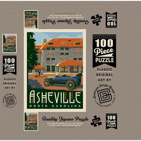 Asheville: North Carolina, Vintage Poster 100 Jigsaw Puzzle box 3D Modell