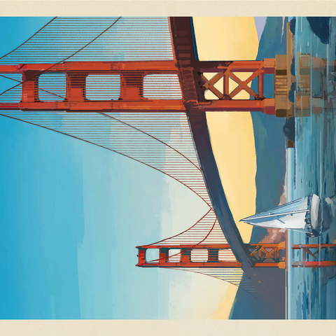 San Francisco: Under The Golden Gate, Vintage Poster 1000 Jigsaw Puzzle 3D Modell