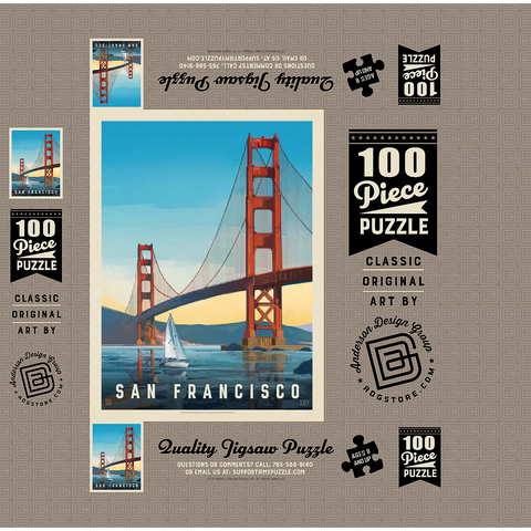 San Francisco: Under The Golden Gate, Vintage Poster 100 Jigsaw Puzzle box 3D Modell