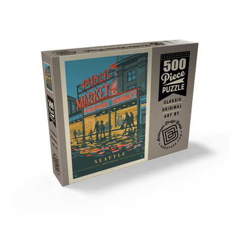 USA-Seattle, WA: Morning at the Market, Vintage Poster 500 Jigsaw Puzzle box view2