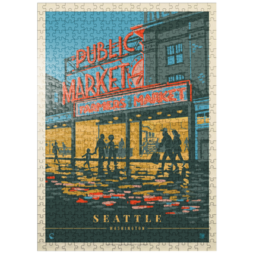 puzzleplate USA-Seattle, WA: Morning at the Market, Vintage Poster 500 Jigsaw Puzzle