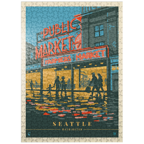 puzzleplate USA-Seattle, WA: Morning at the Market, Vintage Poster 500 Jigsaw Puzzle