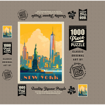 New York City: Skyline Glow, Vintage Poster 1000 Jigsaw Puzzle box 3D Modell