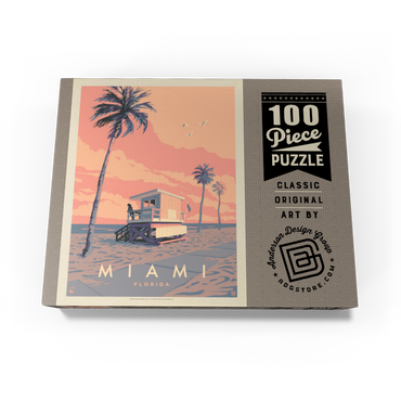 Miami, FL: Lifeguard Tower, Vintage Poster 100 Jigsaw Puzzle box view3
