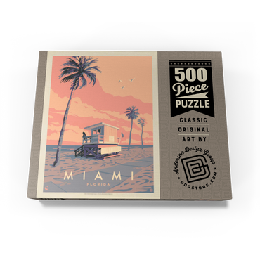 Miami, FL: Lifeguard Tower, Vintage Poster 500 Jigsaw Puzzle box view3