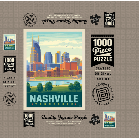 Nashville Skyline: Summer On The Riverfront, Vintage Poster 1000 Jigsaw Puzzle box 3D Modell