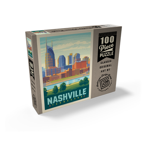 Nashville Skyline: Summer On The Riverfront, Vintage Poster 100 Jigsaw Puzzle box view2