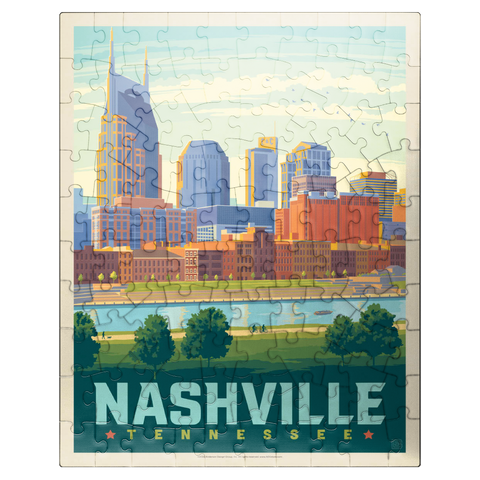 puzzleplate Nashville Skyline: Summer On The Riverfront, Vintage Poster 100 Jigsaw Puzzle