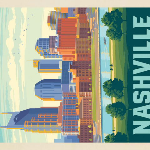 Nashville Skyline: Summer On The Riverfront, Vintage Poster 100 Jigsaw Puzzle 3D Modell