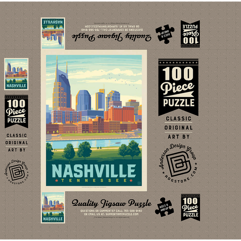 Nashville Skyline: Summer On The Riverfront, Vintage Poster 100 Jigsaw Puzzle box 3D Modell