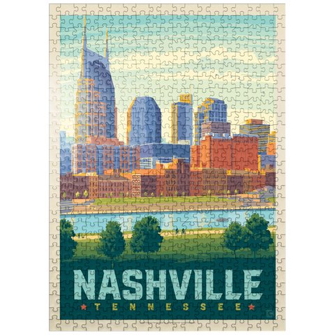 puzzleplate Nashville Skyline: Summer On The Riverfront, Vintage Poster 500 Jigsaw Puzzle