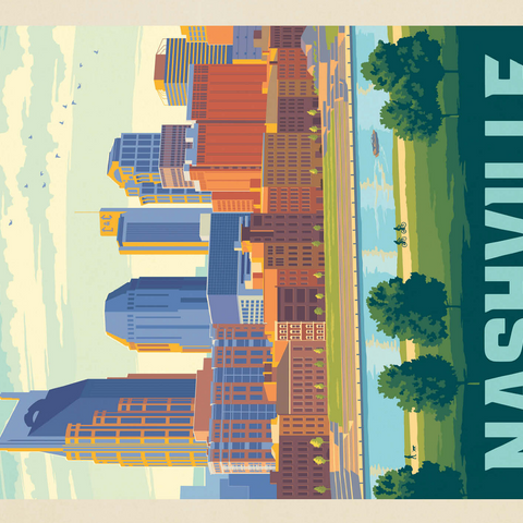 Nashville Skyline: Summer On The Riverfront, Vintage Poster 500 Jigsaw Puzzle 3D Modell
