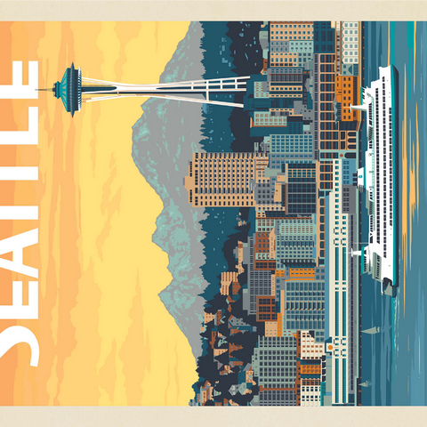 Seattle, WA: Ferry, Vintage Poster 1000 Jigsaw Puzzle 3D Modell