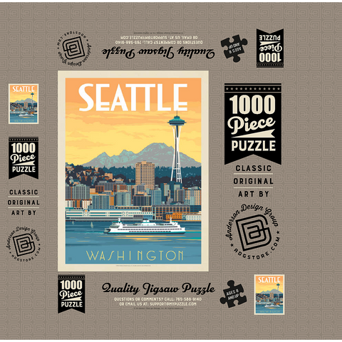 Seattle, WA: Ferry, Vintage Poster 1000 Jigsaw Puzzle box 3D Modell