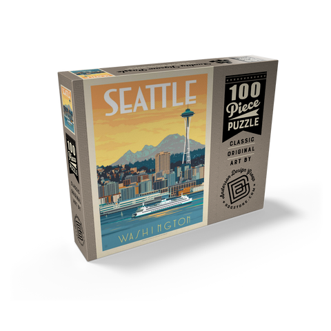 Seattle, WA: Ferry, Vintage Poster 100 Jigsaw Puzzle box view2