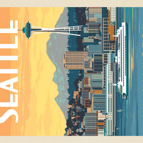 Seattle, WA: Ferry, Vintage Poster 100 Jigsaw Puzzle 3D Modell
