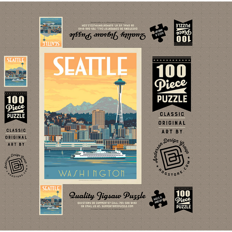 Seattle, WA: Ferry, Vintage Poster 100 Jigsaw Puzzle box 3D Modell