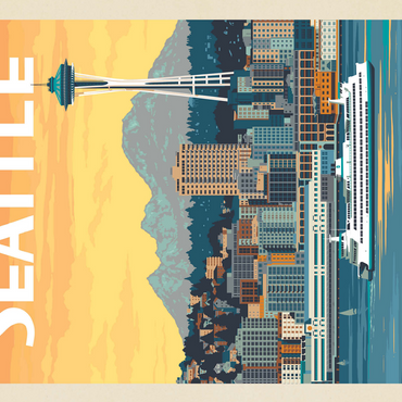 Seattle, WA: Ferry, Vintage Poster 500 Jigsaw Puzzle 3D Modell