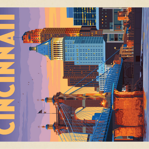 Cincinnati, OH: Riverfront, Vintage Poster 100 Jigsaw Puzzle 3D Modell