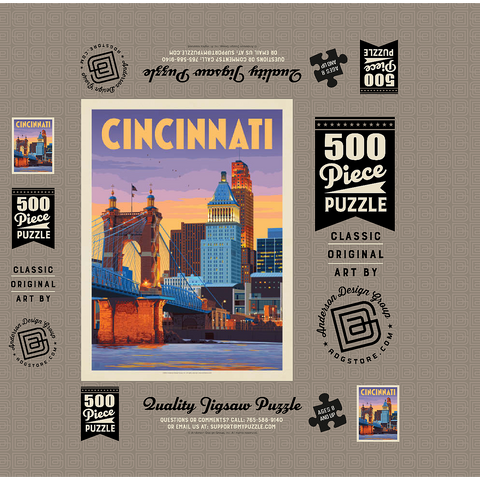 Cincinnati, OH: Riverfront, Vintage Poster 500 Jigsaw Puzzle box 3D Modell