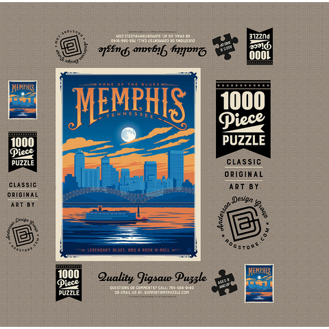 Memphis, TN: Home of Blues, Rock n' Roll, and Soul, Vintage Poster 1000 Jigsaw Puzzle box 3D Modell