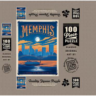 Memphis, TN: Home of Blues, Rock n' Roll, and Soul, Vintage Poster 100 Jigsaw Puzzle box 3D Modell