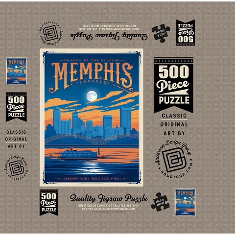 Memphis, TN: Home of Blues, Rock n' Roll, and Soul, Vintage Poster 500 Jigsaw Puzzle box 3D Modell