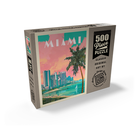 Miami, FL: South Beach, Vintage Poster 500 Jigsaw Puzzle box view2