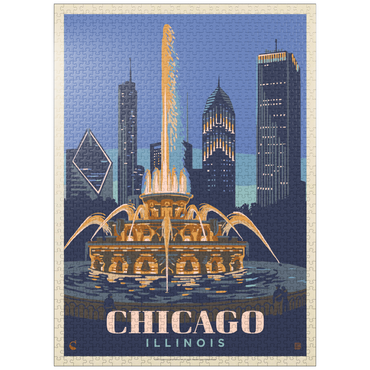 puzzleplate Chicago, IL: Fountain Of Light, Vintage Poster 1000 Jigsaw Puzzle