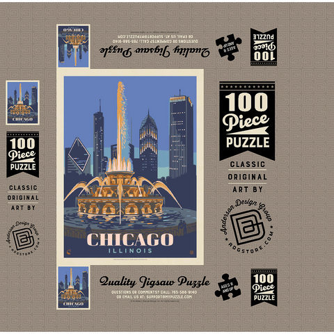Chicago, IL: Fountain Of Light, Vintage Poster 100 Jigsaw Puzzle box 3D Modell
