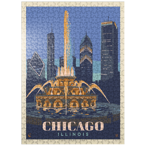 puzzleplate Chicago, IL: Fountain Of Light, Vintage Poster 500 Jigsaw Puzzle