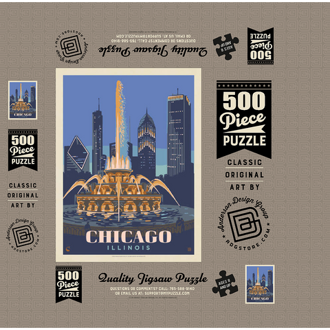 Chicago, IL: Fountain Of Light, Vintage Poster 500 Jigsaw Puzzle box 3D Modell