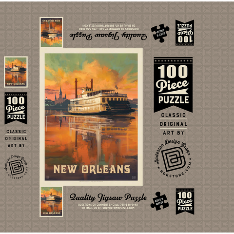 New Orleans: Riverboat, Vintage Poster 100 Jigsaw Puzzle box 3D Modell