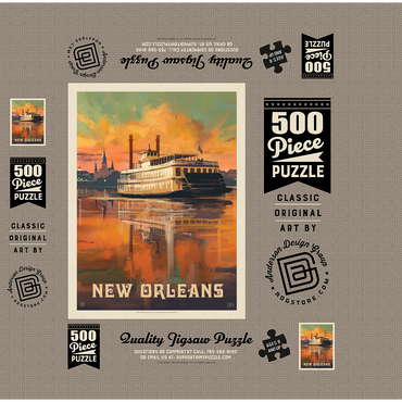 New Orleans: Riverboat, Vintage Poster 500 Jigsaw Puzzle box 3D Modell