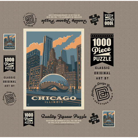 Chicago, IL: Magic Bean, Vintage Poster 1000 Jigsaw Puzzle box 3D Modell