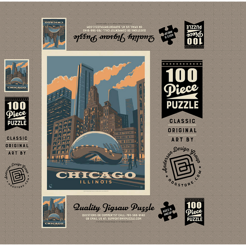 Chicago, IL: Magic Bean, Vintage Poster 100 Jigsaw Puzzle box 3D Modell