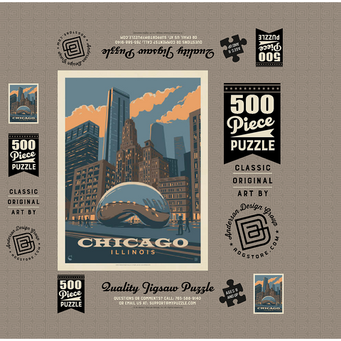 Chicago, IL: Magic Bean, Vintage Poster 500 Jigsaw Puzzle box 3D Modell